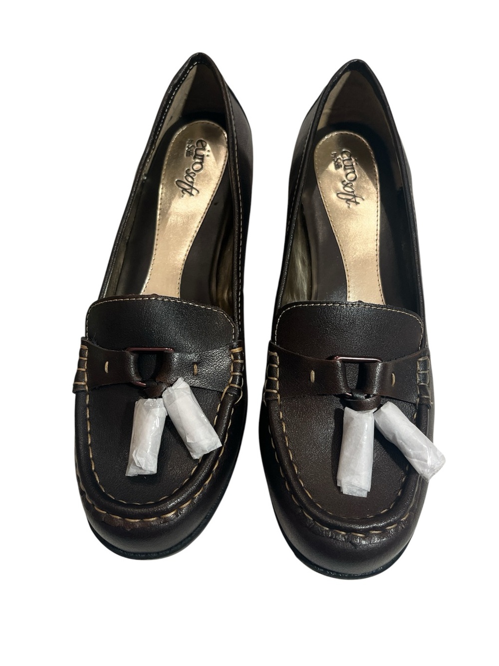 EuroSoft Dark Brown Leather Tassel Loafers for Women